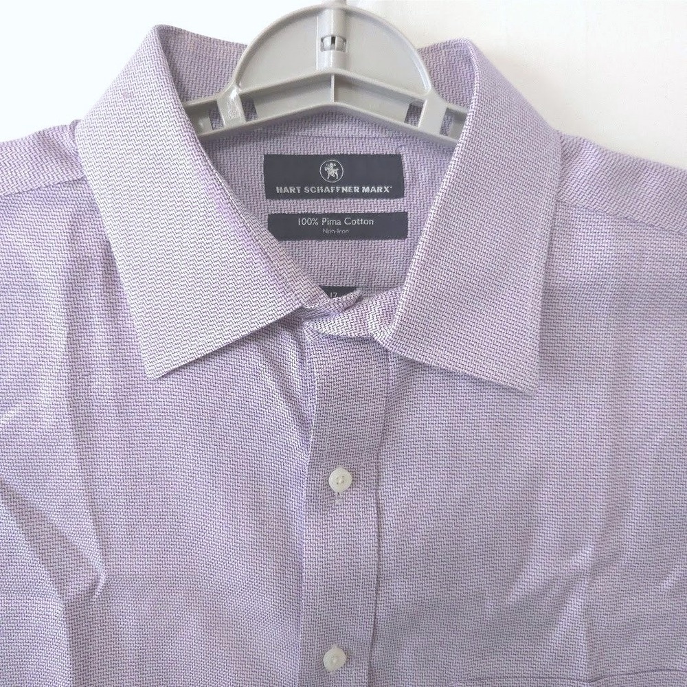 Hart Schaffner Marx Mens 17 35 Purple Micro Check Pima Cotton Non-Iron Shirt - Picture 3 of 5